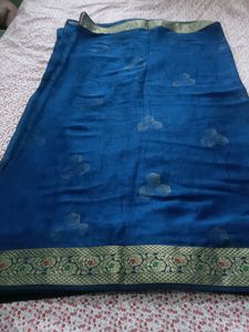 Blue Printed Cotton Silk Saree