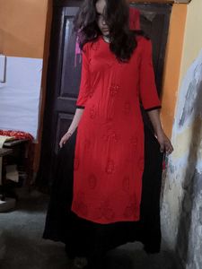 Red Embroidered Kurta