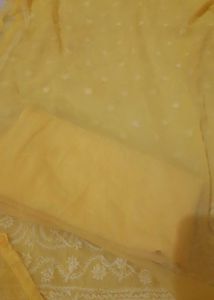 Yellow Embroidered Kurti Set