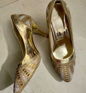 Gold Rhinestone Heels - Size UK 4