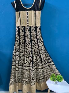 Black Netted Heavy Embroidered Full Length Dress