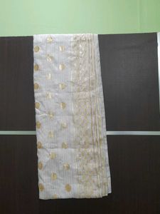 Elegant Dupatta-white Dupatta With Gold Bootie