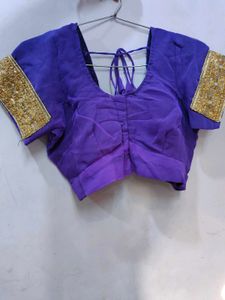 Beautiful Purple Saree With Mirror Work &amp; Blouse
