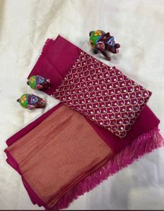 Magenta Embellished Saree & Blouse
