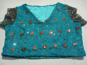 Teal Embellished Blouse/crop top