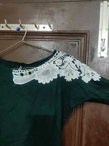 Green crop Top with Lace Detail