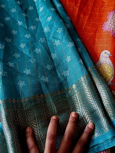 Orange Saree with Scenic Bird &amp; Tree Print