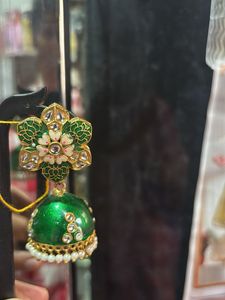 Green Jhumka Earrings