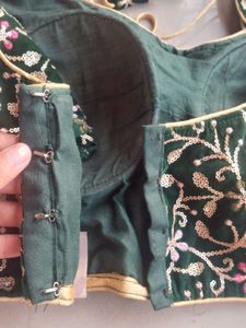 Dark Green Embroidered Velvet Blouse