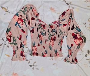 Floral Puff Sleeve Crop Top