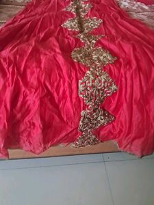 Red Embroidered  Gown With Dopatta