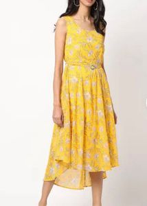 Chic Yellow Floral Print Dress