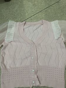 Pink Sheer Sleeve Cardigan Set