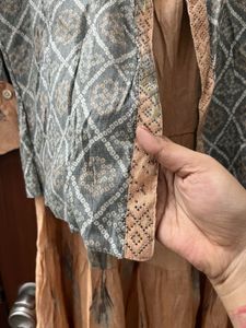Elegant Peach &amp; Grey Ethnic Dress with Jacket