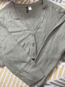 Sage Green Ribbed Cardigan