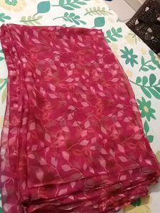 Rani Pink  Floral Print Saree
