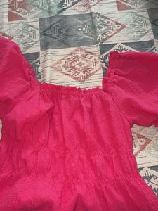 Pink Smocked Puff Sleeve Top