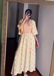 Yellow Embroidered Square neck Maxi Dress