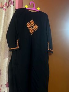ADA BLACK &amp; ORANGE Embroidered Chikankari KURTA