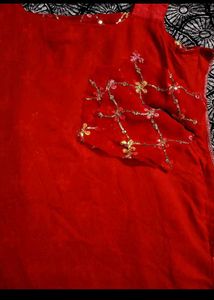 Red sequins embroidery Kurta Set both side
