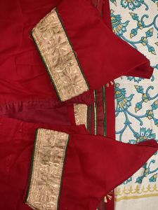 Red &amp; Gold Embellished Saree