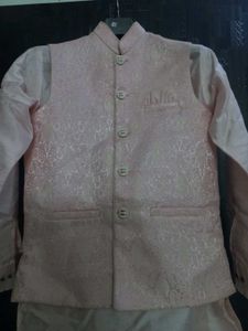 Peach Colour Kurta With Nehru Jacket