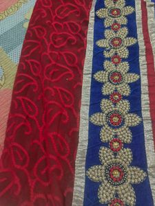 Elegant Rad Embroidered Saree