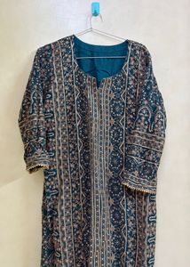 Bottle Green Heavy Printed Suit 3 pcs set