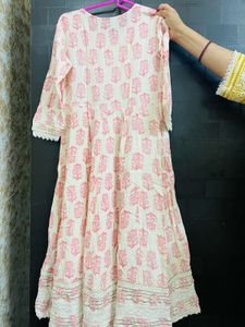 Floral White and pink A line kurta set