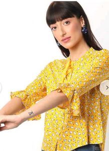 RIO Printed Shirt with Flounce Sleeves