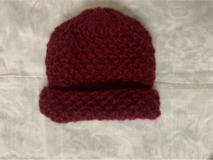Unisex Maroon Self Design Beanie Warm Winter Cap