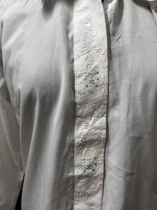 White Korean Embroidered Shirt