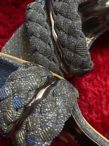 Iridescent silver kitten heels