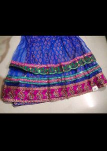 Embroidered Blue Silk Blend Ethnic Skirt New , Tag