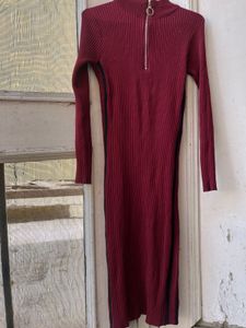 Burgundy Ribbed Bodycon Dress