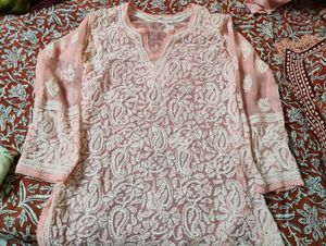 Peach Chikankari Kurta