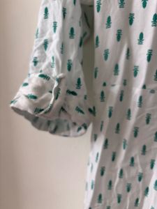 White &amp; Green Print Dress