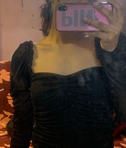 Black Ruched Long Sleeve Top