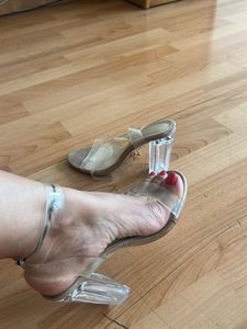 Shein Clear Strap Block Heels Nude