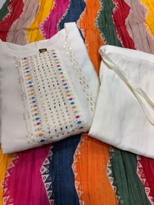Brand New White Suit With Pant & Dupatta