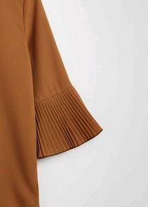 Brown Pleated Sleeve Blouse