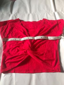 Red Cropped Twist Tied Top Xs Girl Fitted Crop Tee