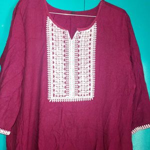 Maroon Embroidered Kurta