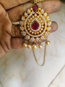Gold Tone Red Stone Necklace