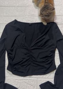 V Neck Black Long Sleeve Top