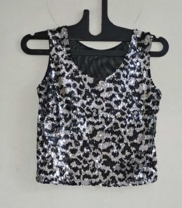 Sequined Animal Print Tank Top
