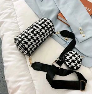 Houndstooth Barrel Bag