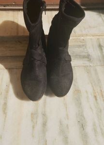 Black Velvet Wedge Booties