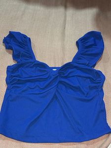 Blue Ruffle Crop Top