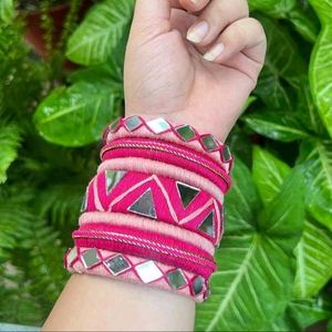 Pink Mirror Work Bangles 💖